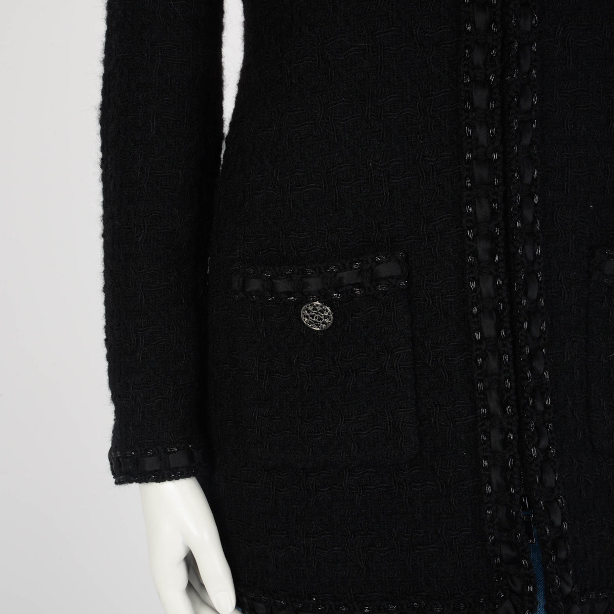 Chanel Black Fantasy Tweed Paris to Rome Longline Jacket FR 38