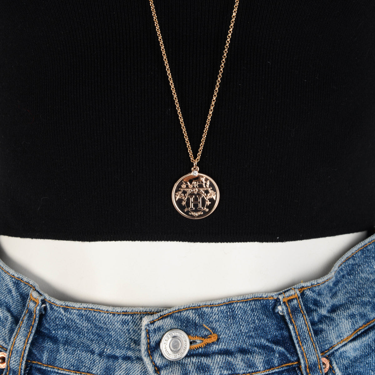 Hermes 18k Rose Gold Medium Model Ex-Libris Long Necklace