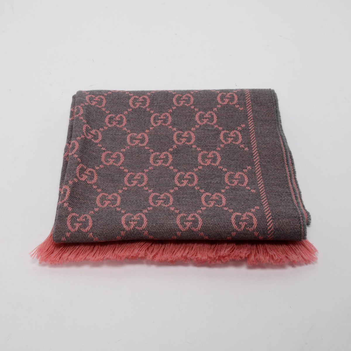 Gucci Grey & Pink Wool GG Scarf