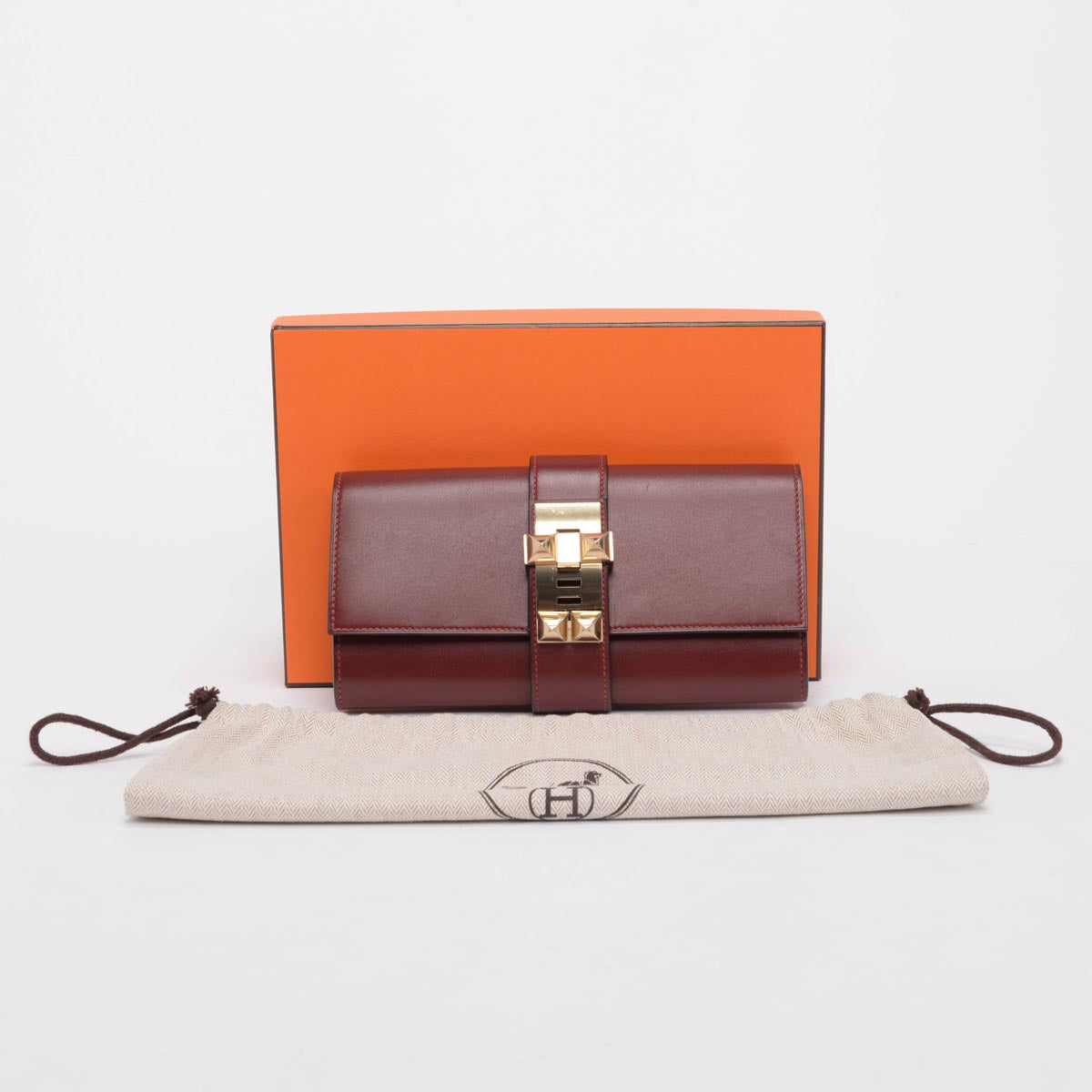 Hermes Rouge H Tadelakt Medor 23 Clutch