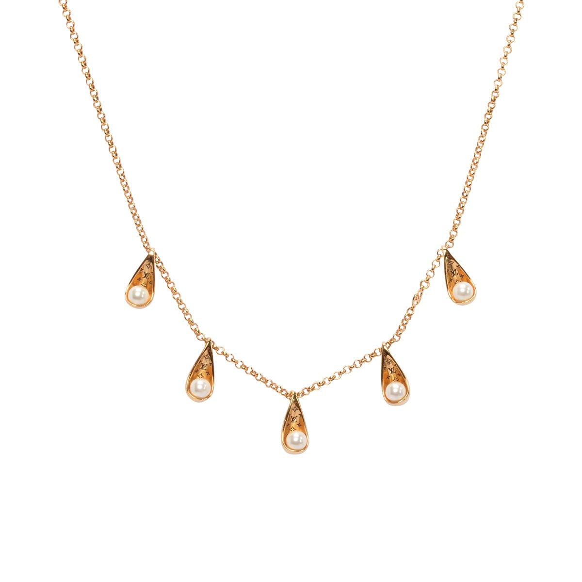 Louis Vuitton Gold Tone Pearly Gram Necklace