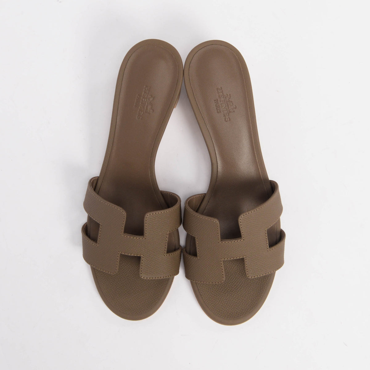 Hermes Etoupe Epsom Oasis Sandals 38