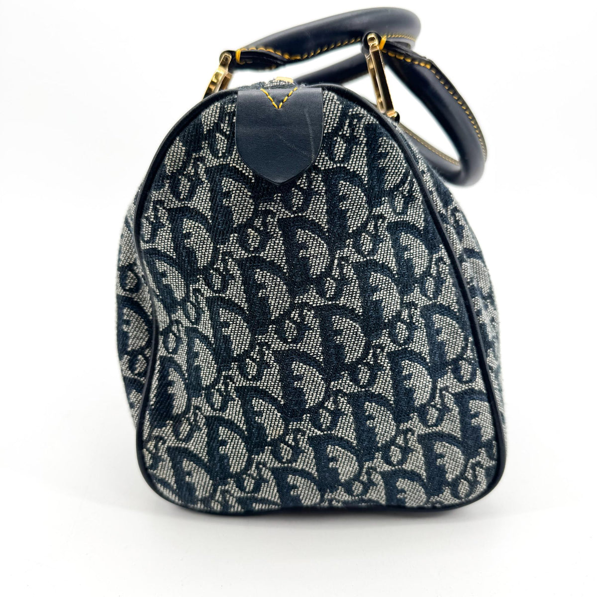 Dior Vintage Blue Diorissimo Canvas Trotter Small Boston Bag