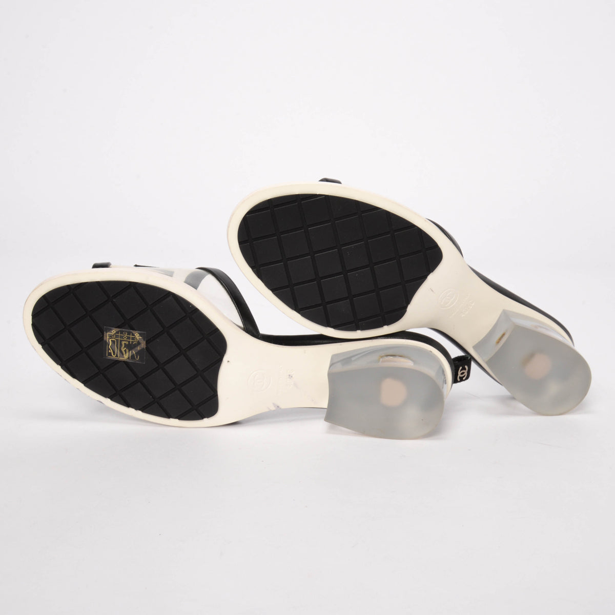 Chanel Black PVC & Lambskin Logo Sandals 40.5