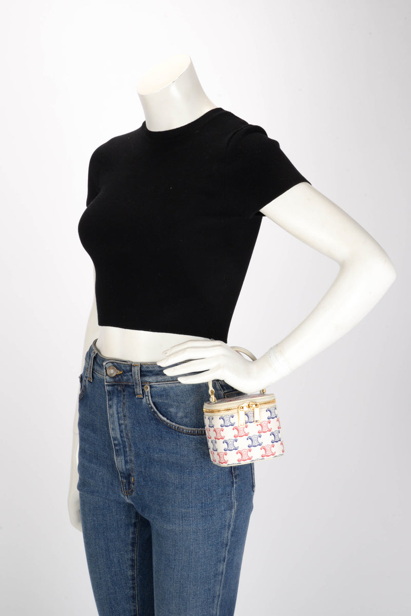 Celine Red & Blue Triomphe Canvas Vanity Case Mini Bag