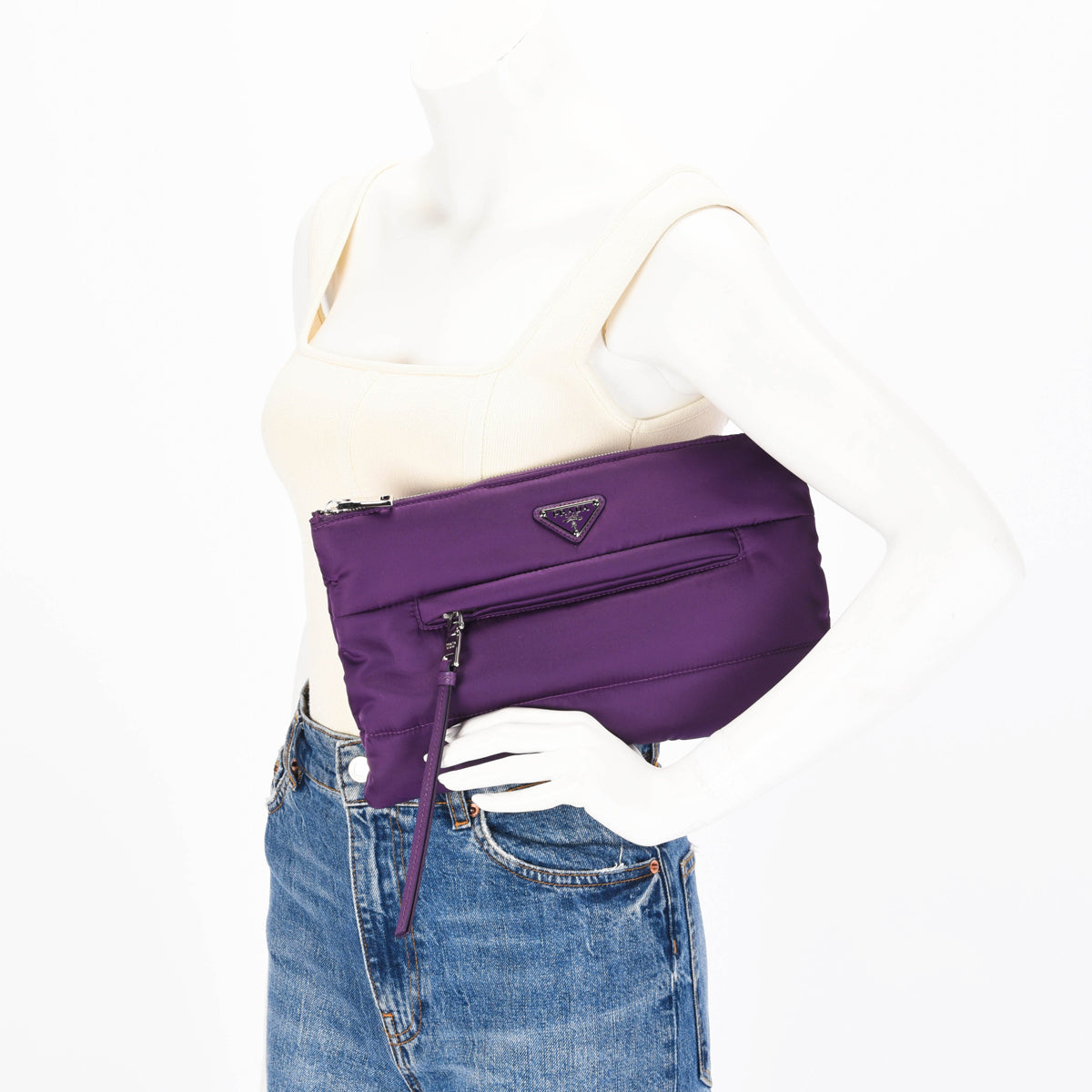 Prada Purple Quilted Nylon Bomber Clutch