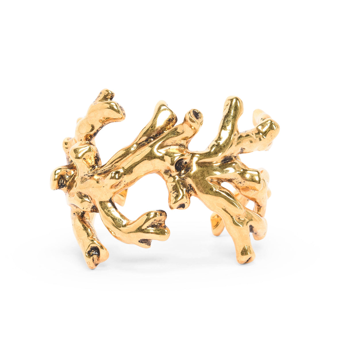 Saint Laurent Gold Tone Brass Coral Oversize Cuff