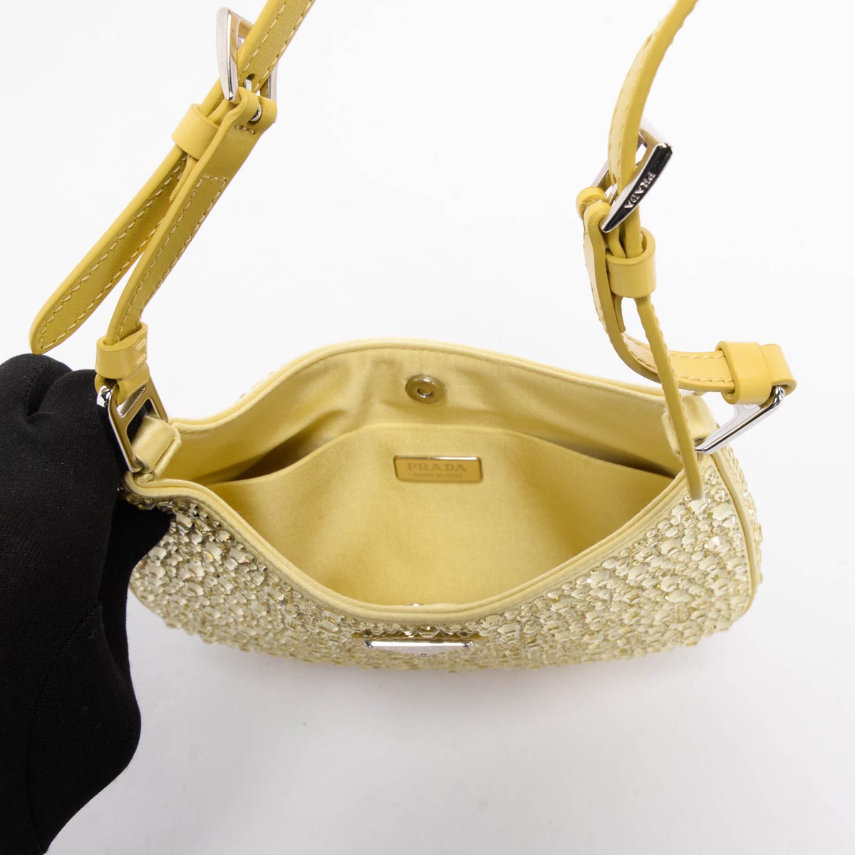 Prada Banana Crystal Satin Cleo Bag