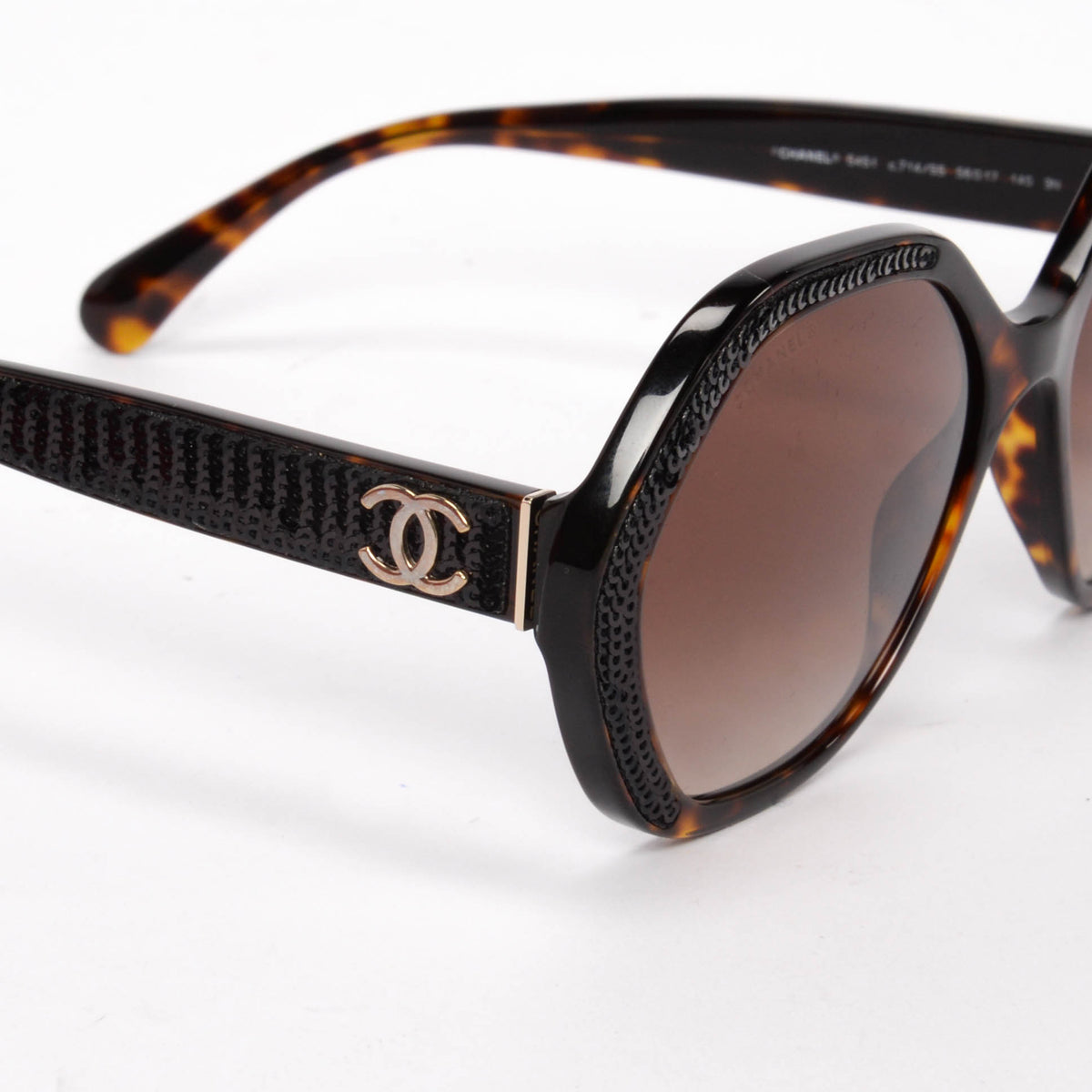 Chanel Havana Sequin Trim Round Sunglasses