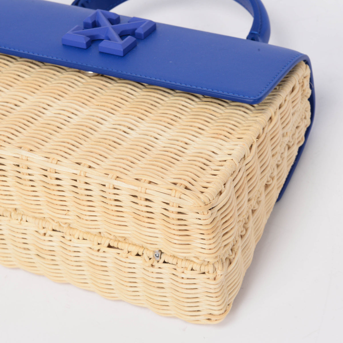 Off-White Royal Blue Leather & Wicker Jitney 1.4 Bag