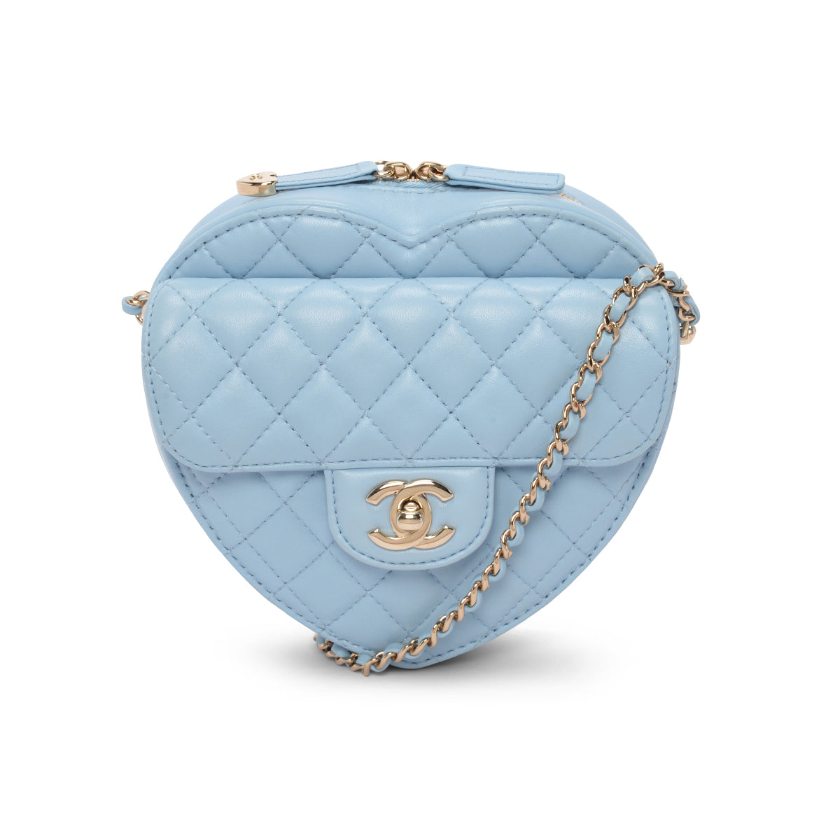 Chanel Blue Quilted Lambskin CC In Love Heart Bag