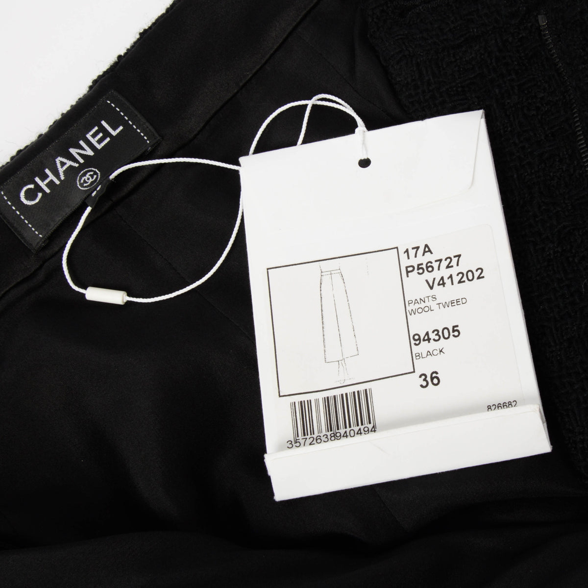 Chanel Black Boucle Tweed Satin Trim Pants FR 36