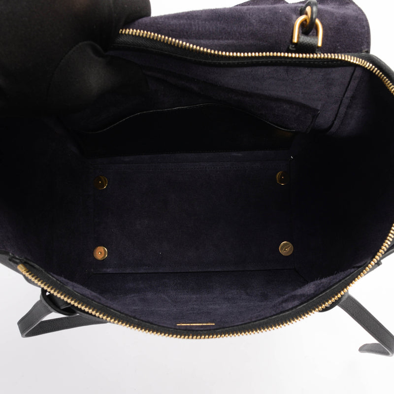 Celine Black Grained Calfskin Mini Belt Bag - Blue Spinach