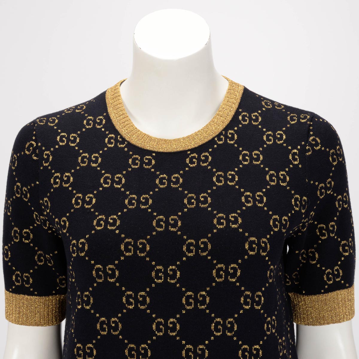 Gucci Navy & Gold Lurex Knit GG Monogram Top M