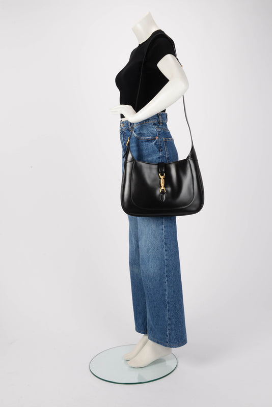 Gucci Black Leather Medium Jackie 1961 Shoulder Bag - Blue Spinach