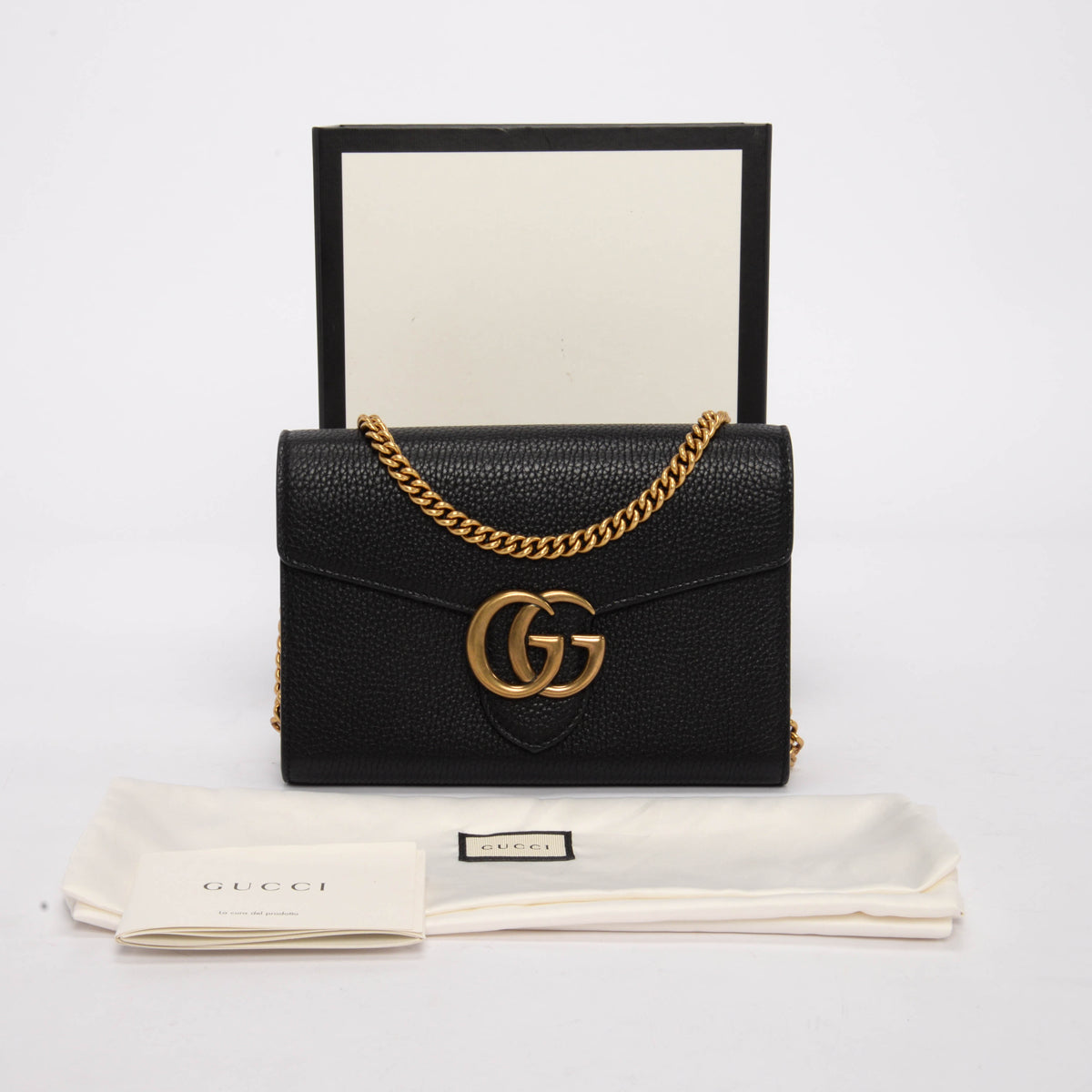 Gucci Black Calfskin GG Marmont Wallet On Chain