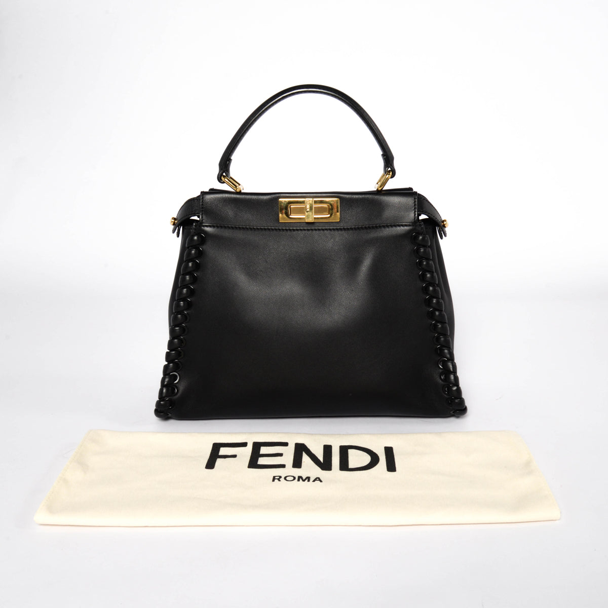 Fendi Black Whipstitched Leather Medium Peekaboo Bag