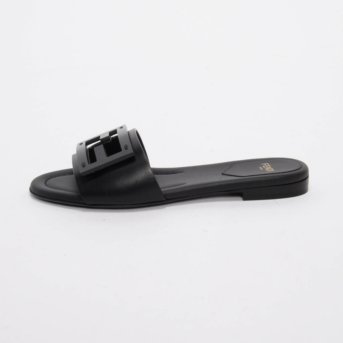 Fendi Black Leather Baguette Slides 35.5