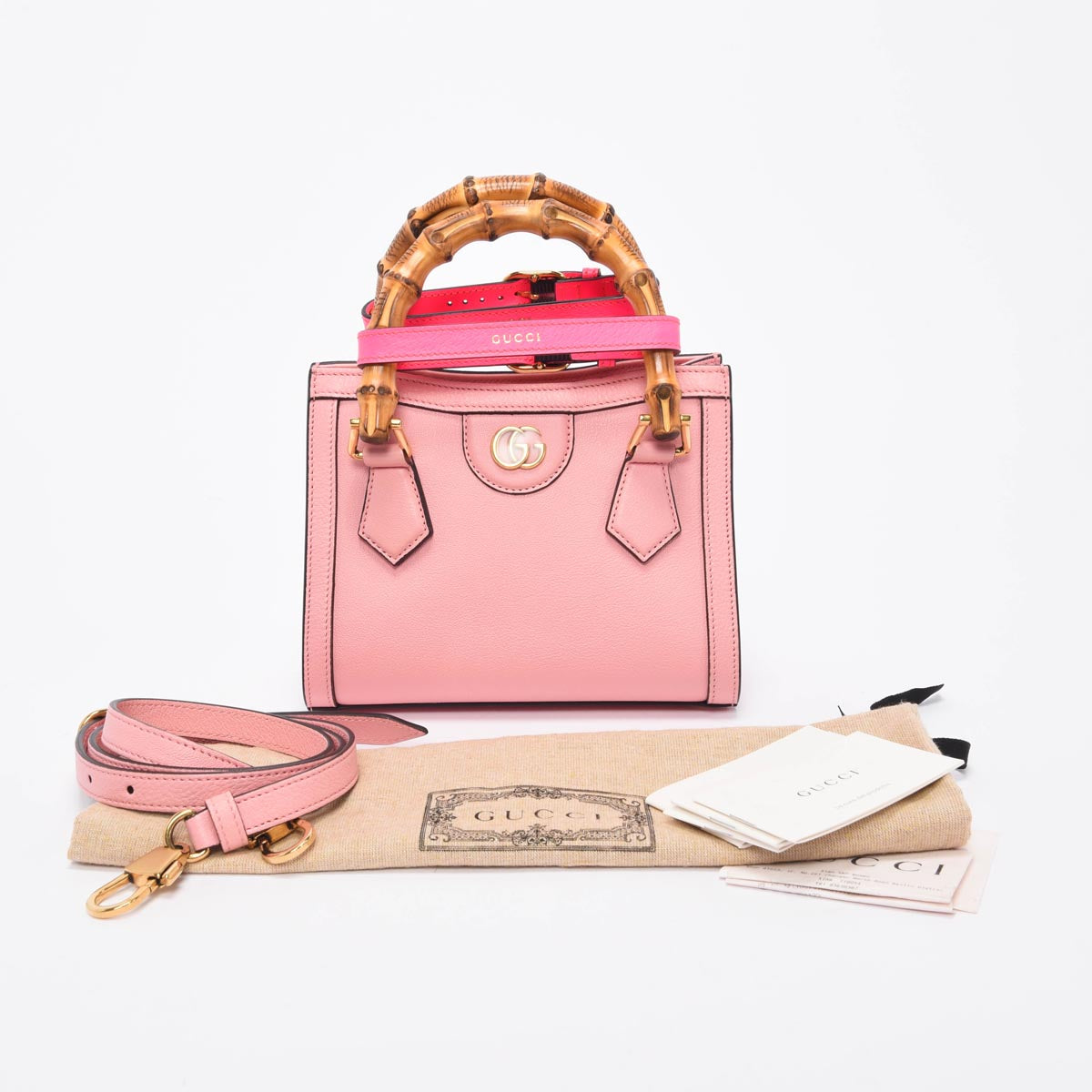 Gucci Pink Grained Leather Mini Diana Tote
