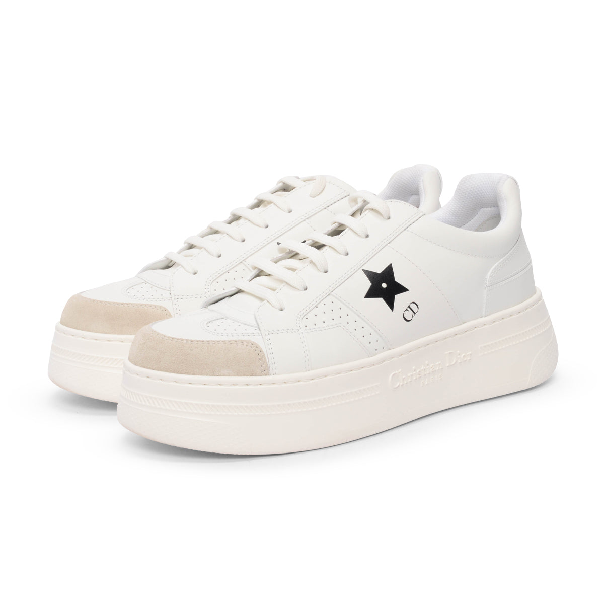 Dior White Calfskin & Suede Star Platform Sneakers 40.5