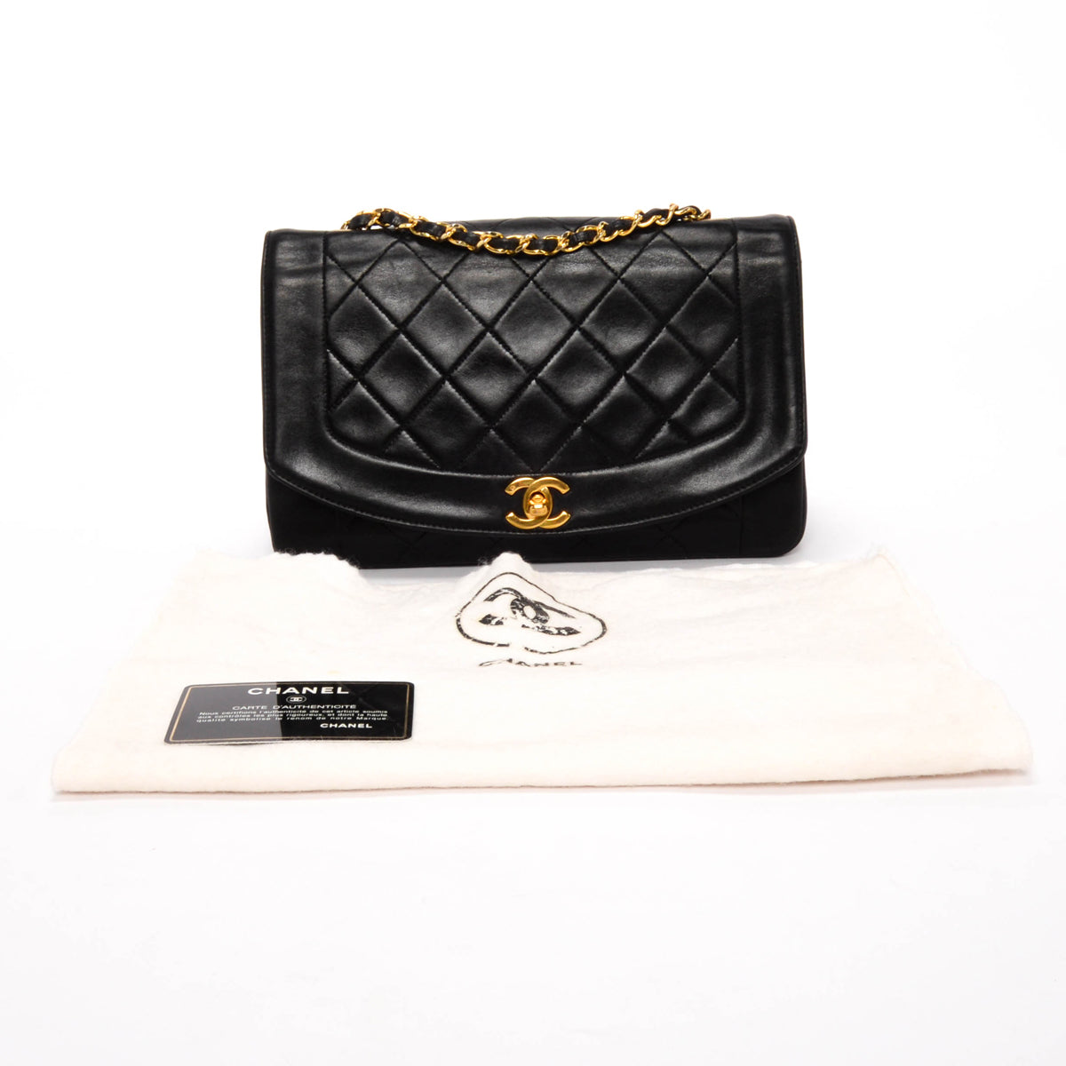 Chanel Vintage Black Quilted Lambskin Medium Diana Bag