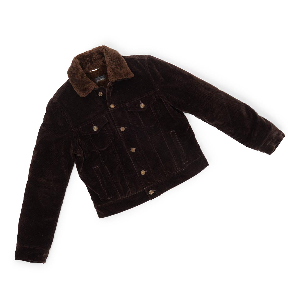 Saint Laurent Brown Denim & Shearling Collar Corduroy Jacket S