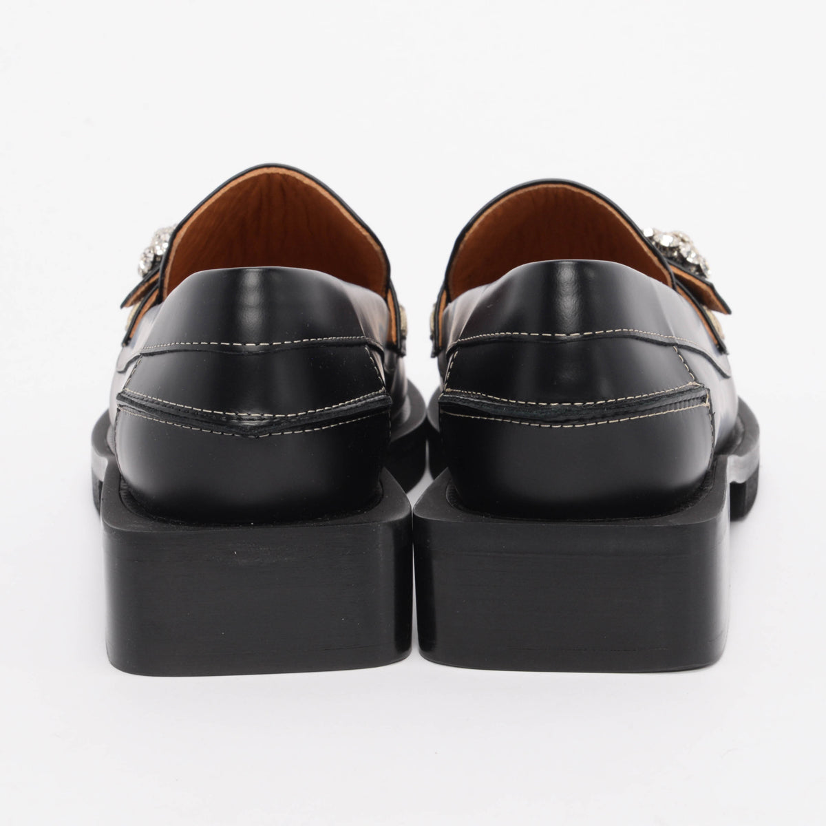 Ganni Black Leather Embellished Loafers 38