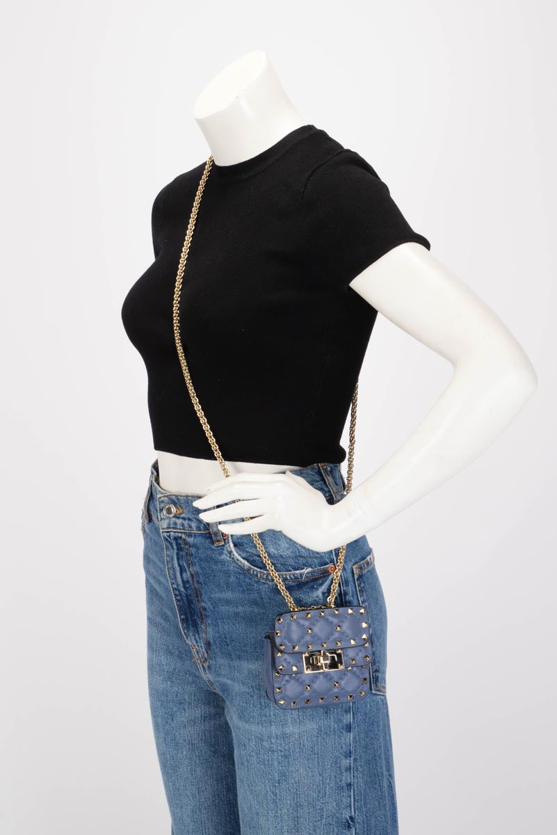 Valentino Blue Nappa Leather Micro Rockstud Spike Bag