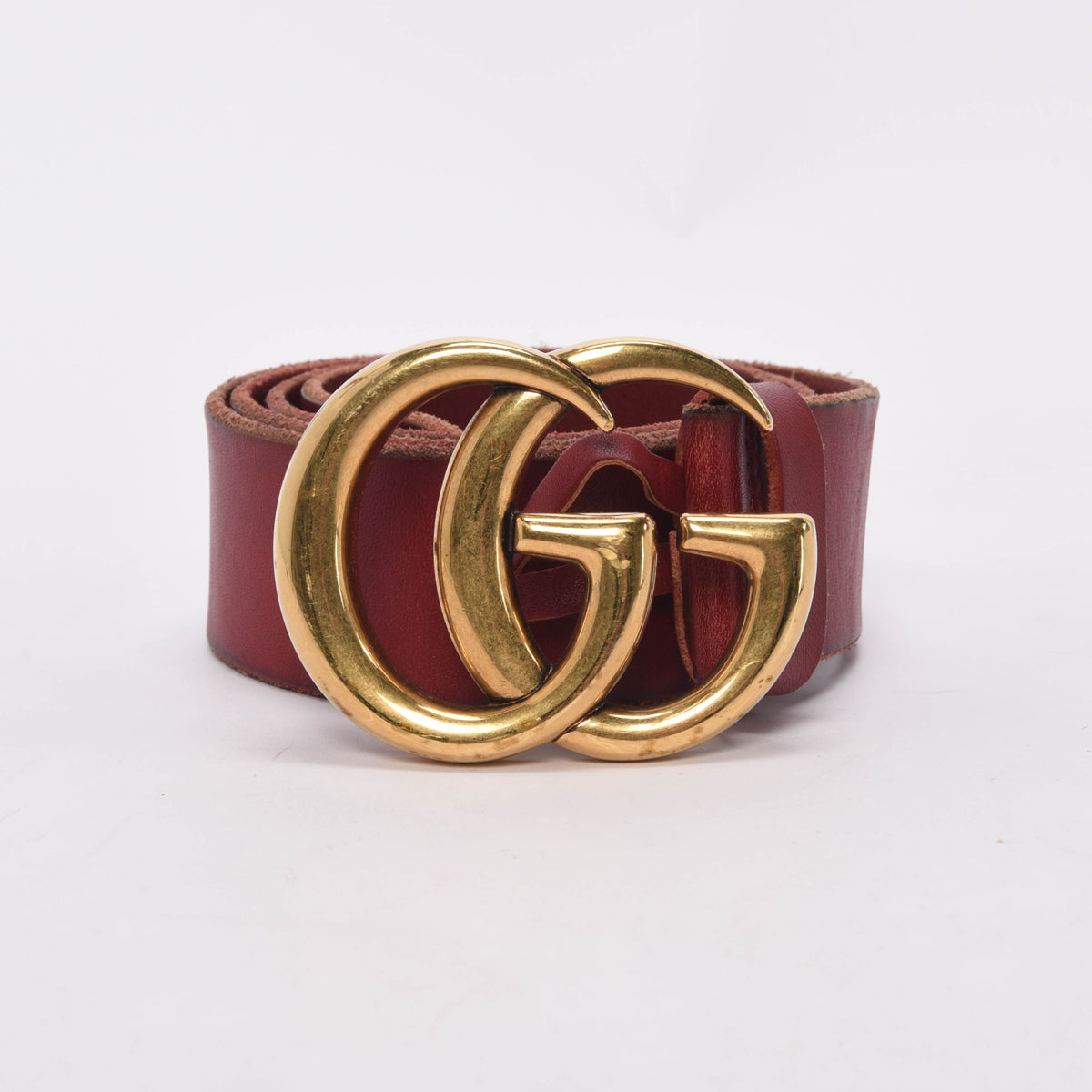 Gucci Red Burnished Leather GG Marmont Wide Belt