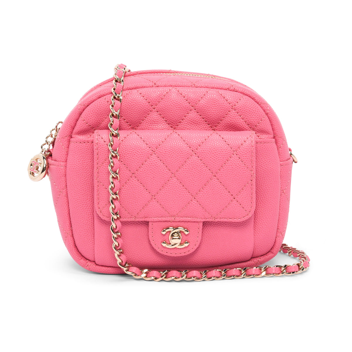 Chanel Pink Quilted Caviar CC Day Camera Case