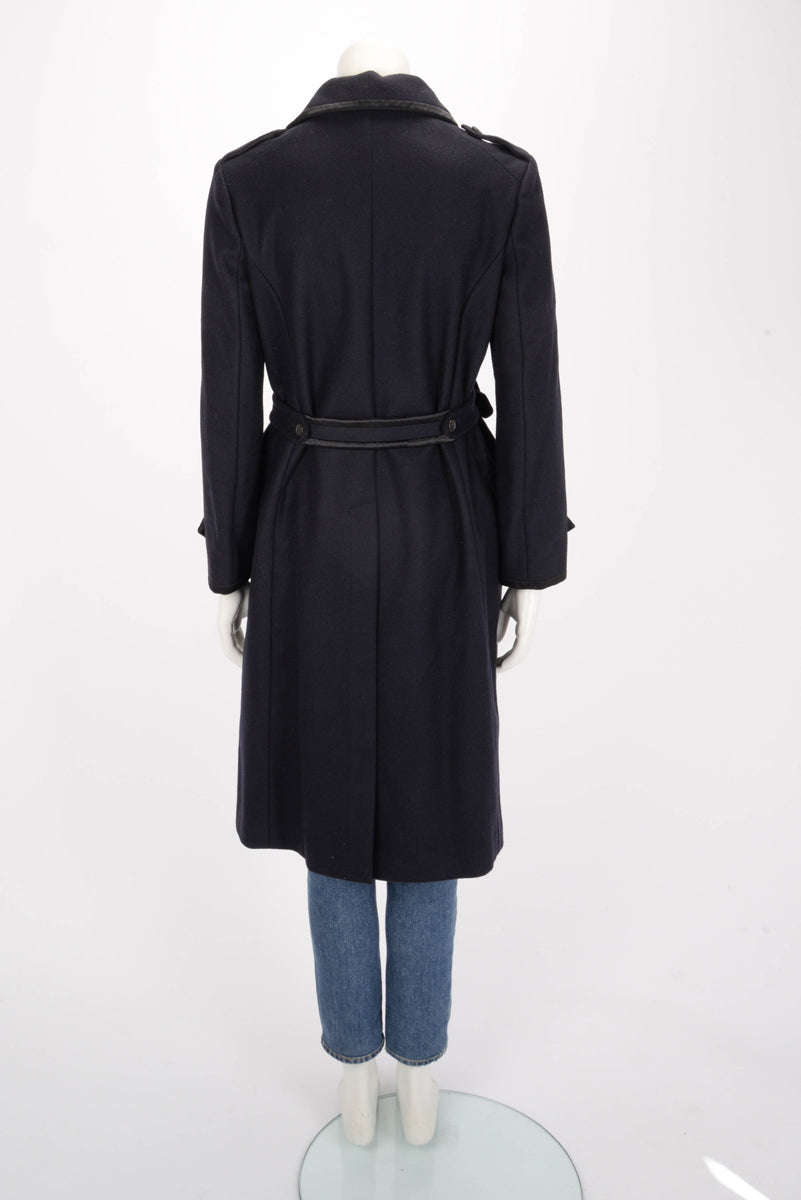 Miu Miu Navy Wool Melton Satin Trim Military Coat IT 42