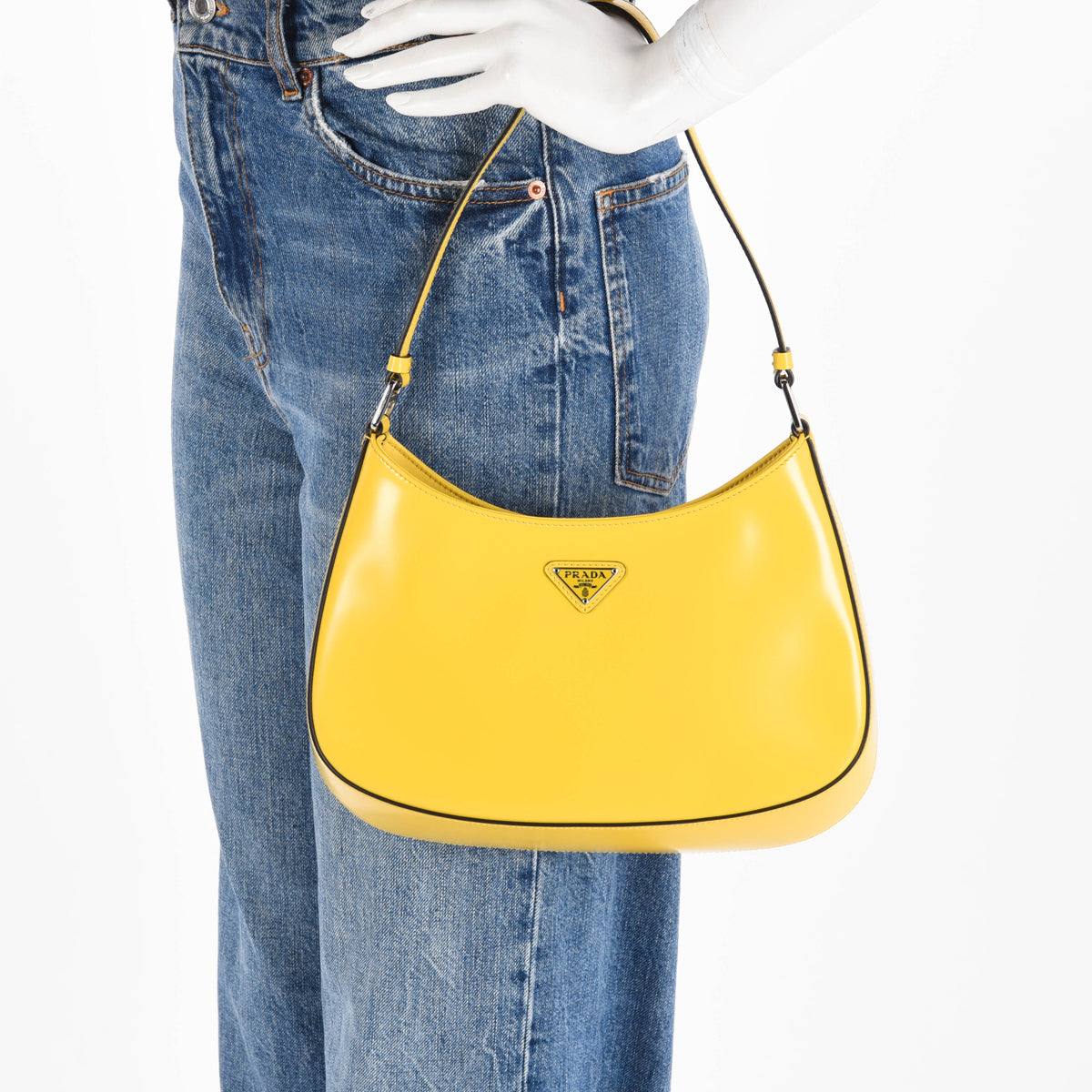 Prada Yellow Brushed Calfskin Cleo Shoulder Bag