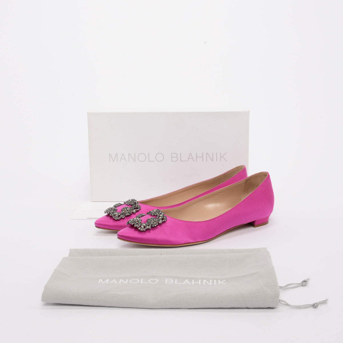 Manolo Blahnik Pink Satin Hangisi Flats 41