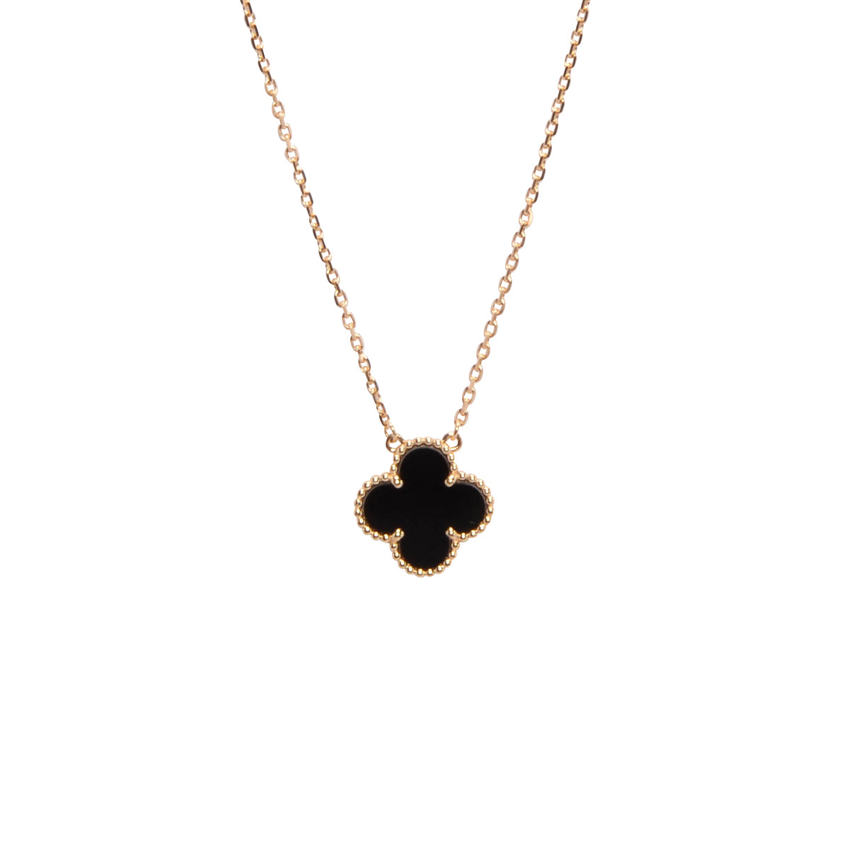 Van Cleef & Arpels Gold & Onyx Vintage Alhambra Pendant Necklace