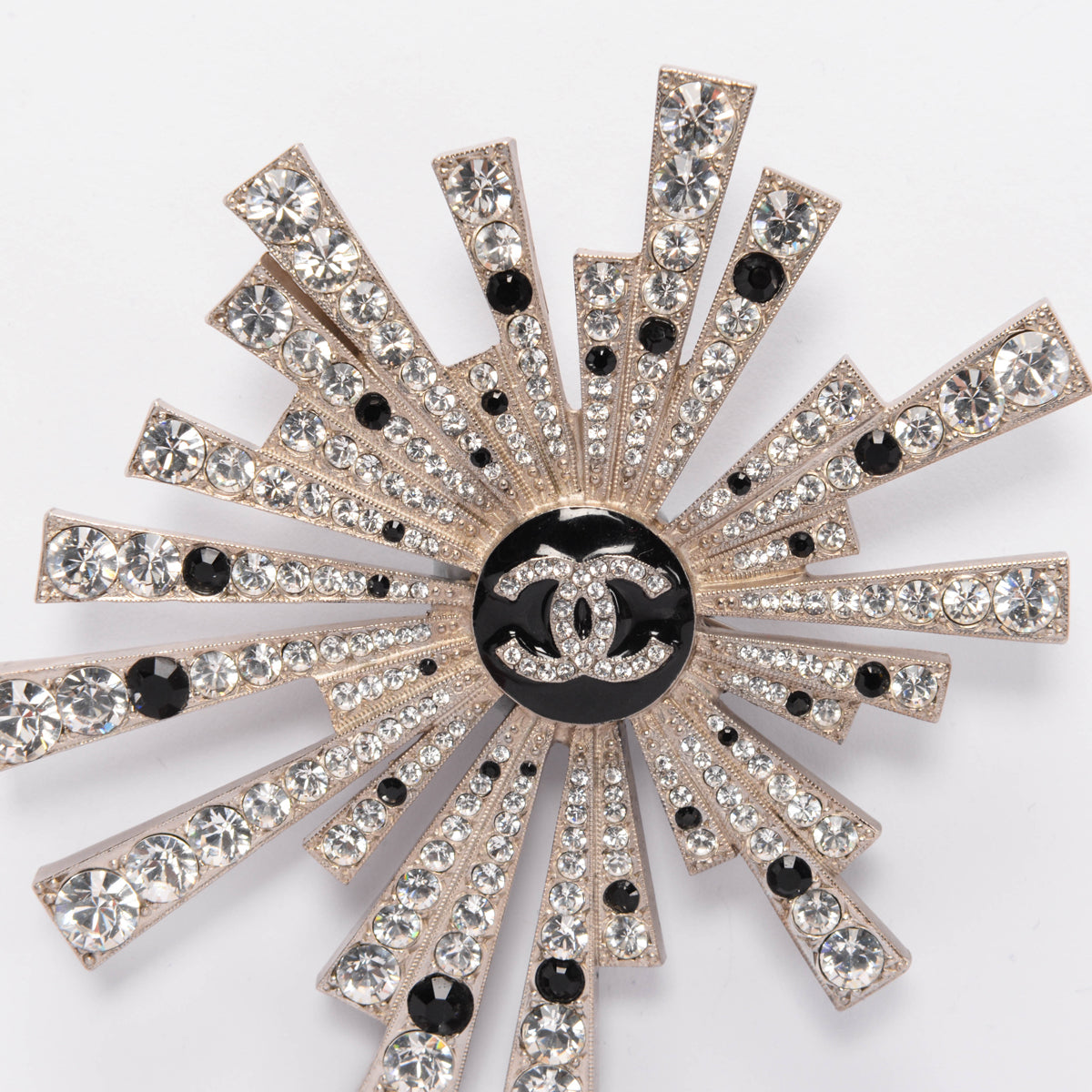 Chanel Vintage Silver Crystal CC Starburst Brooch