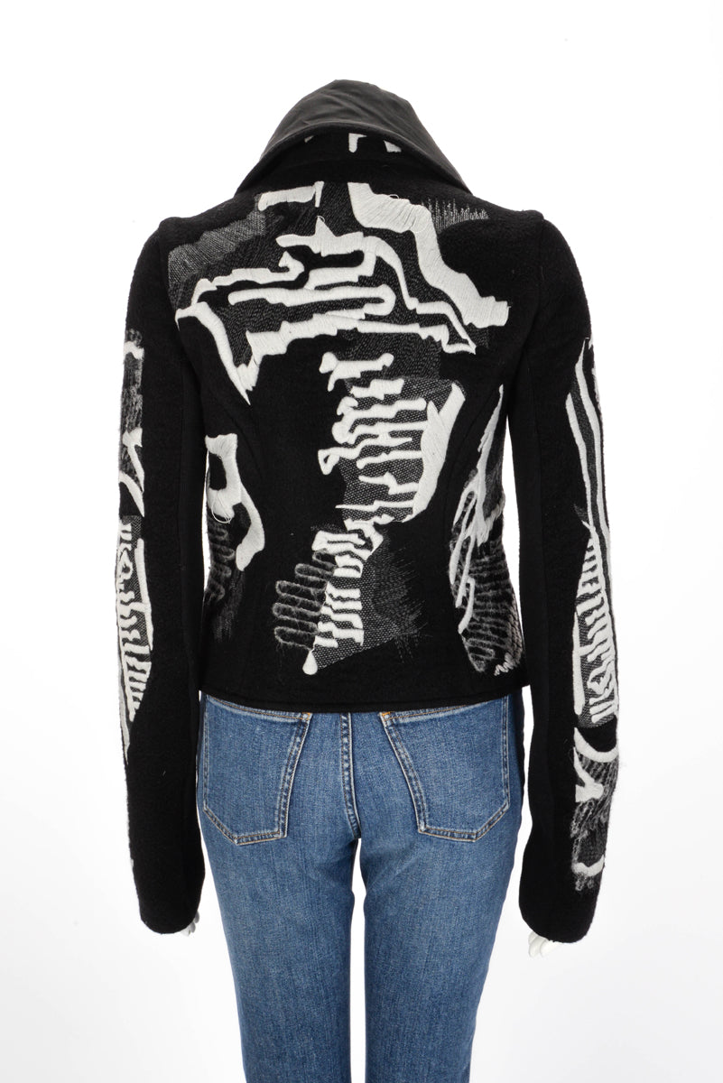 Rick Owens Black Cashmere Embroidered Biker Jacket IT 42