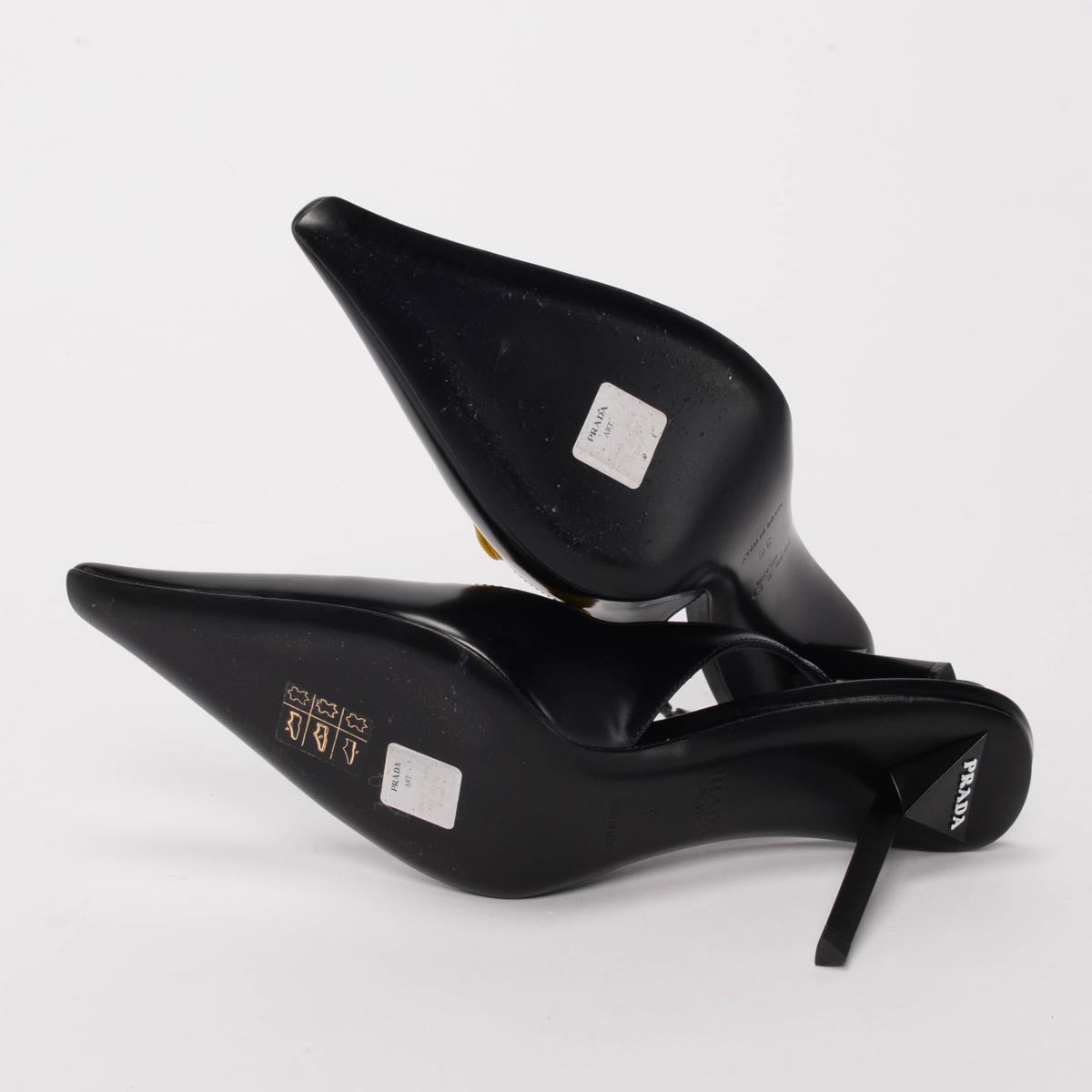 Prada Black Hi-Shine Logo Print Slingback Pumps 36