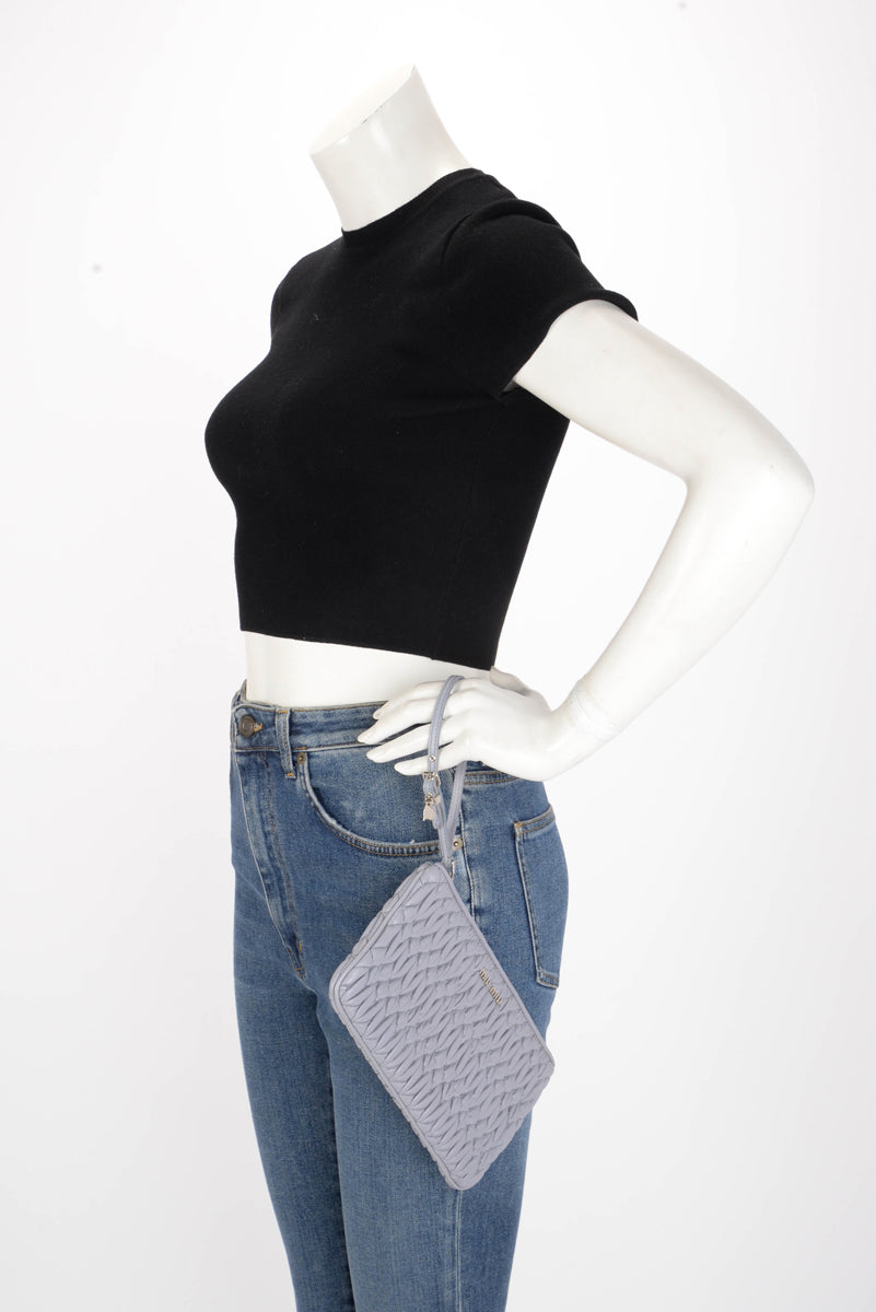 Miu Miu Dusty Blue Matelasse Small Wristlet