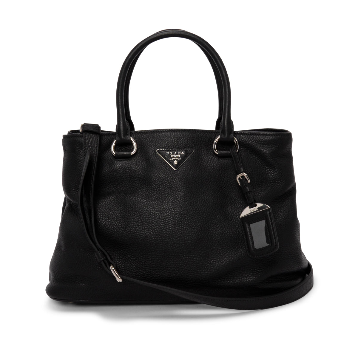 Prada Black Vitello Daino Convertible Shopping Tote