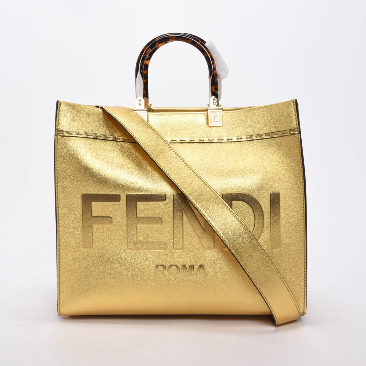 Fendi Gold Metallic Leather Medium Sunshine Tote