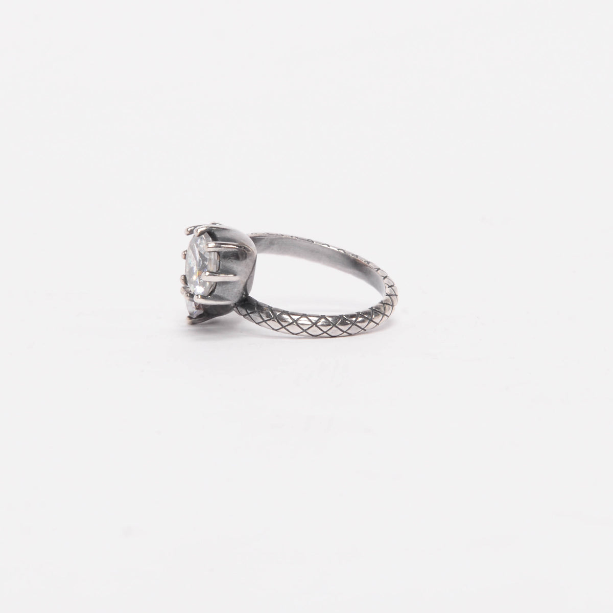 Bottega Veneta Oxidised Silver Double Crystal Ring