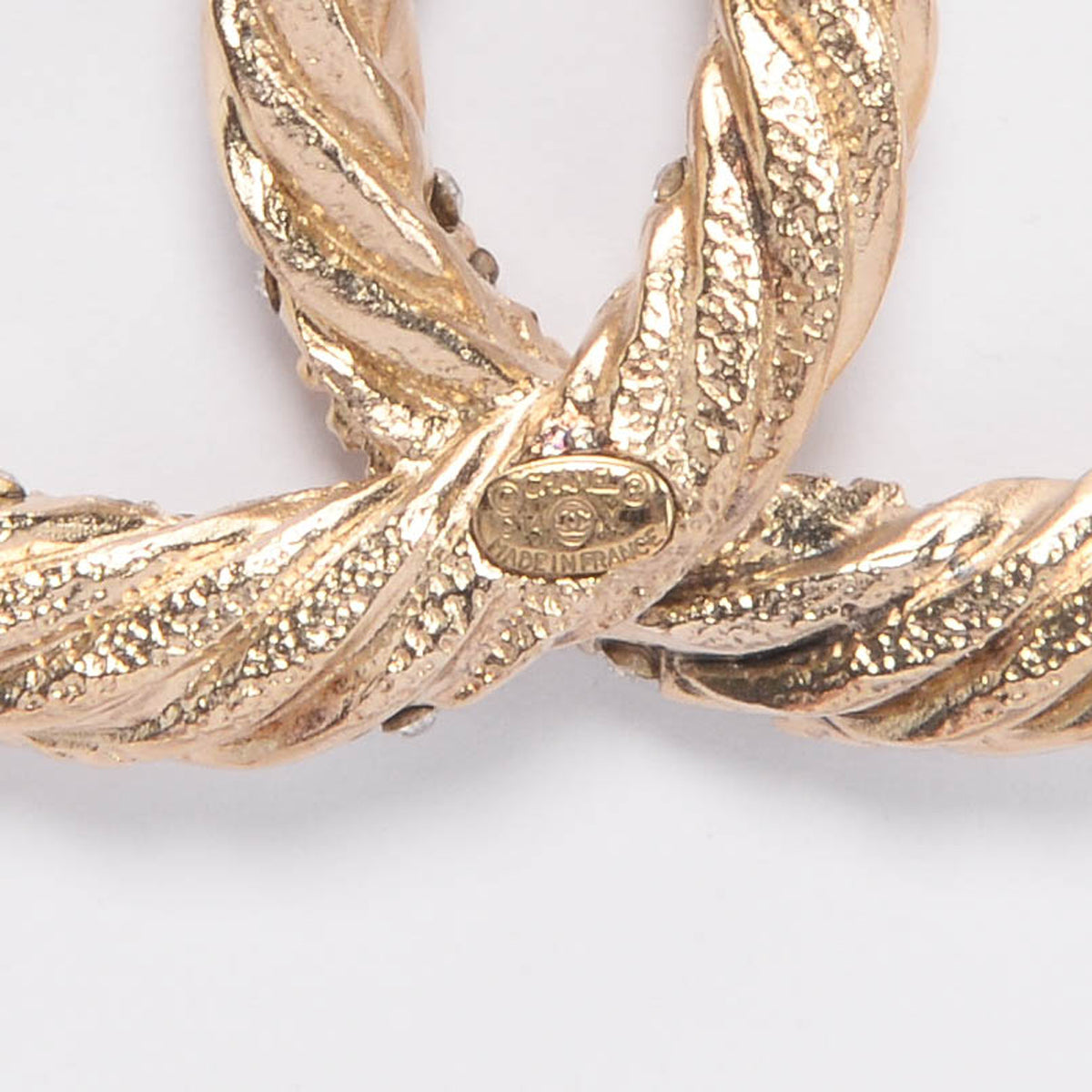 Chanel Light Gold Crystal CC Twist Brooch