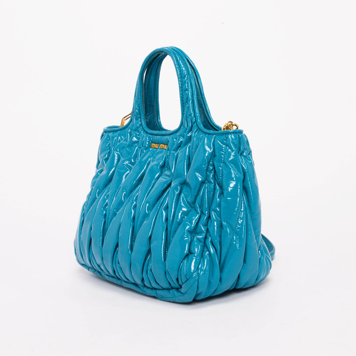 Miu Miu Blue Patent Matelasse Mini Tote