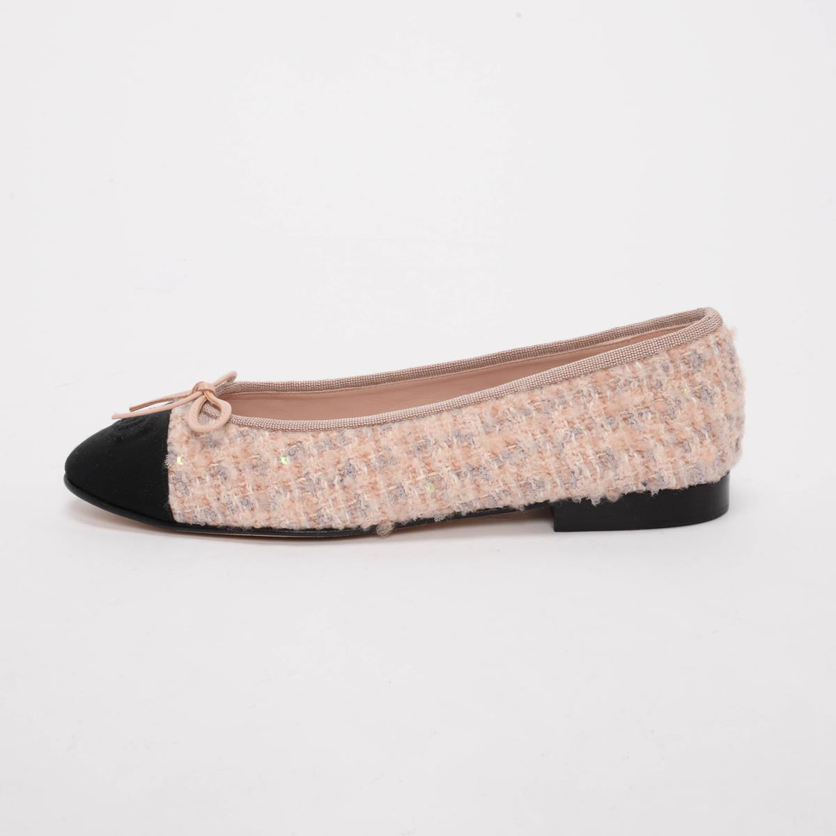 Chanel Pink Sequin Tweed Ballet Flats 38