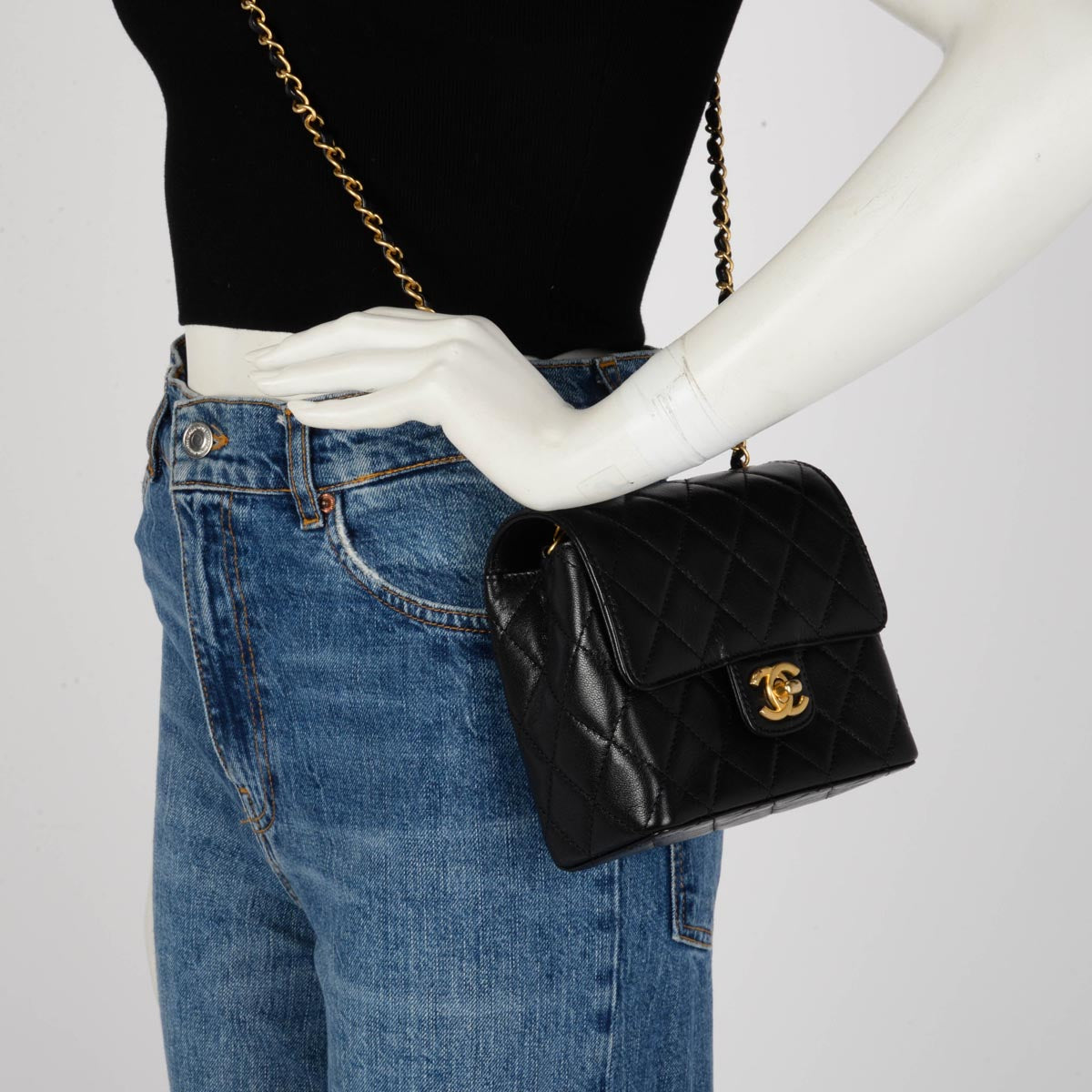 Chanel Black Quilted Goatskin Mini Square Flap Bag