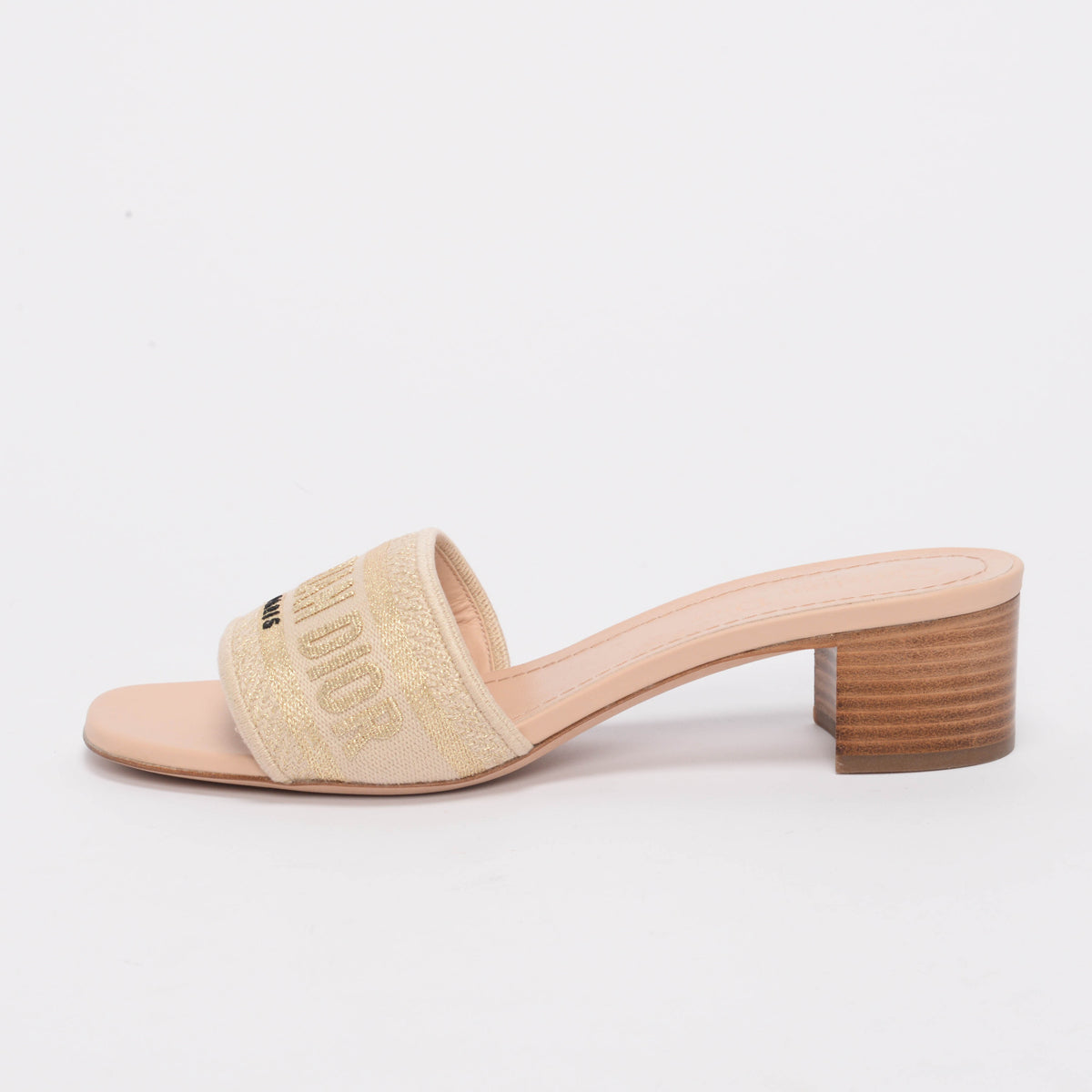 Dior Gold Embroidered Logo DWay Heeled Slides 37.5