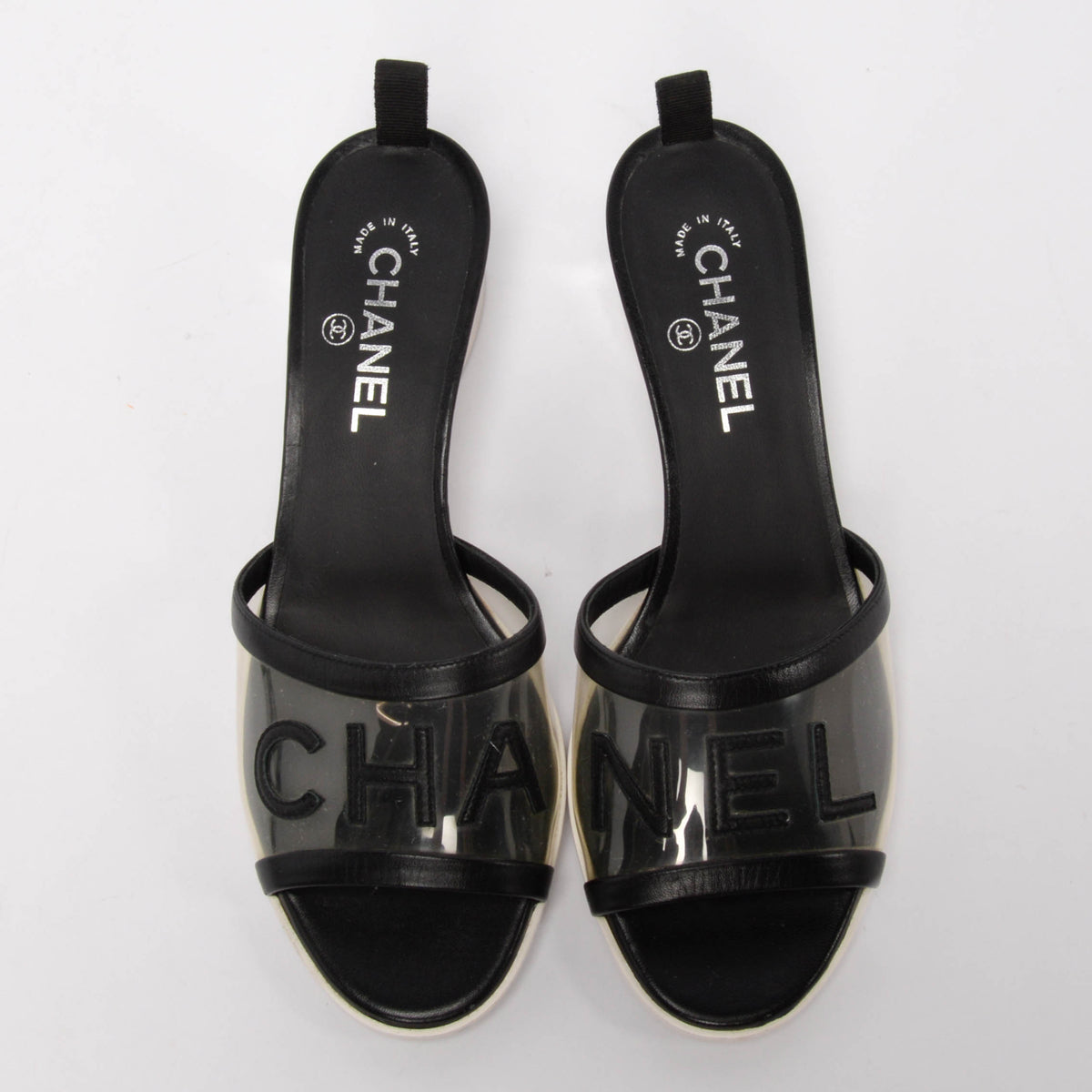 Chanel Black PVC & Lambskin Logo Sandals 40.5