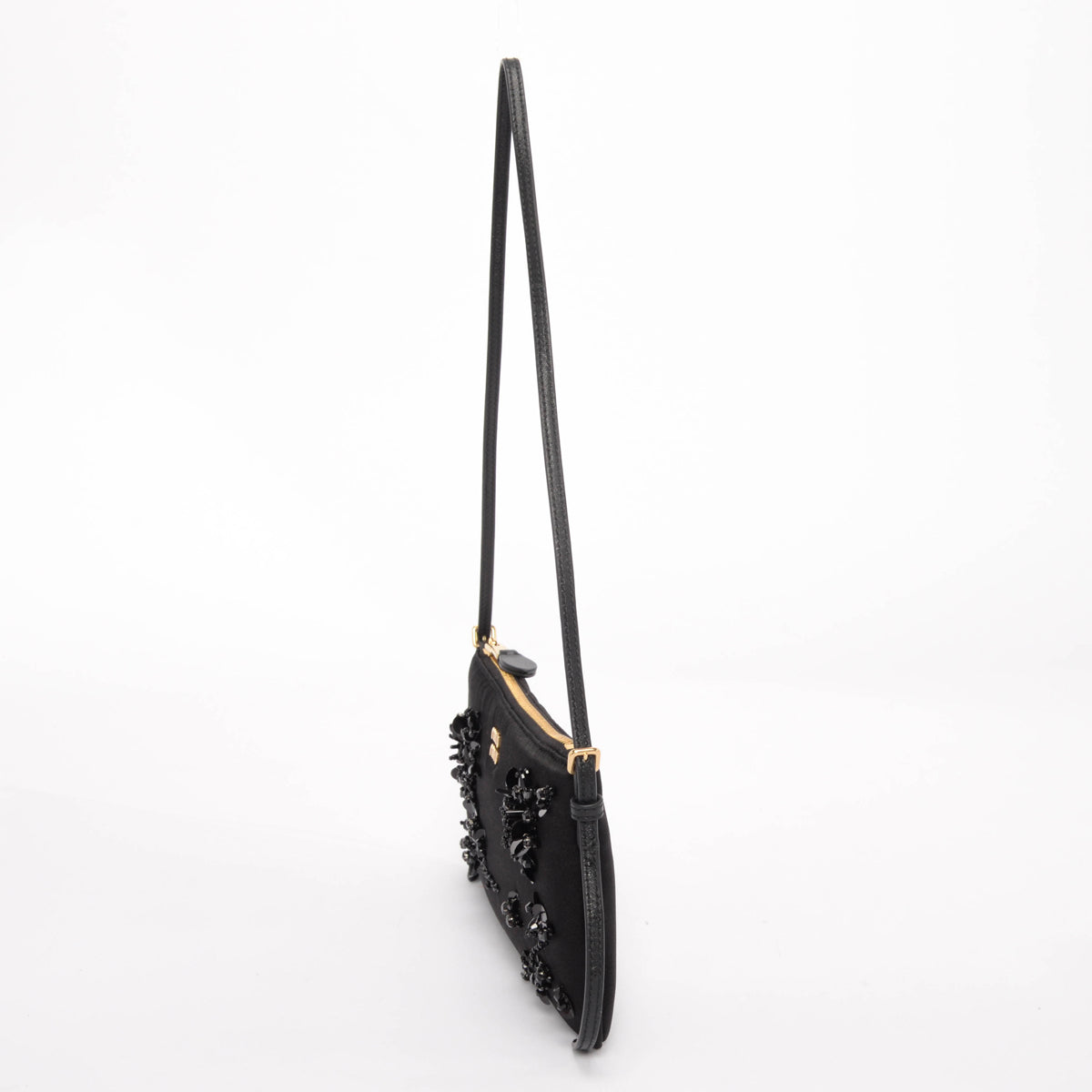 Miu Miu Black Duchesse Satin Beaded Mini Pouch