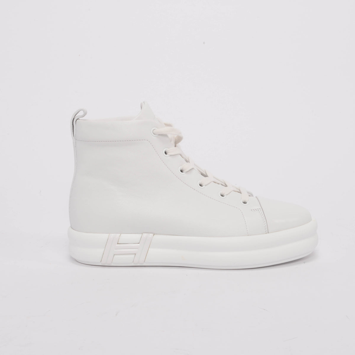 Hermes White Calfskin Happiness High-Top Sneakers 39