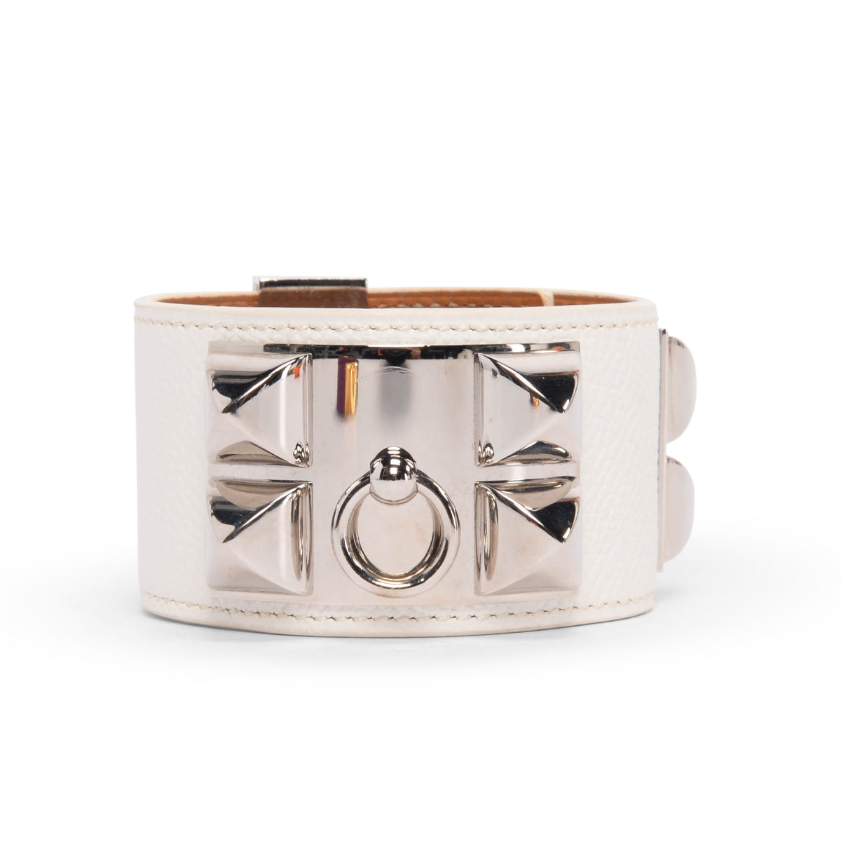 Hermes White Epsom Collier de Chien Bracelet